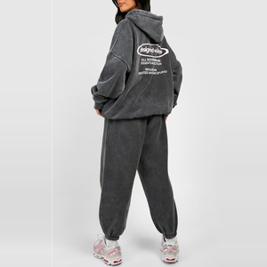 Survêtement d'hiver pour femmes en coton biologique uni, ensemble de jogging avec logo personnalisé, vente en gros - Product Image 6