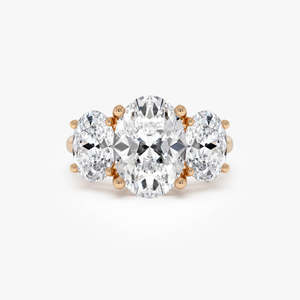 Magnifique bague de fiançailles artisanale à trois pierres ovales en diamant de laboratoire 5,15 carats E-F VS en or 14 carats, cadeau d'anniversaire de mariage - Product Image 2