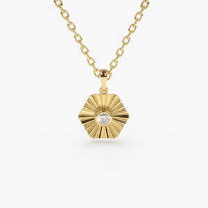 Bisel hecho a mano conjunto hexágono forma diamante solitario piedra colgante collar delicado joyería personalizada para mujeres - Product Image 1