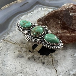 Adjustable Turquoise Bezel-Setting <b>Ring</b> Handmade Southwestern Boho Jewelry Teardrop Green Weddings Parties Sterling Silver - Product Image 3