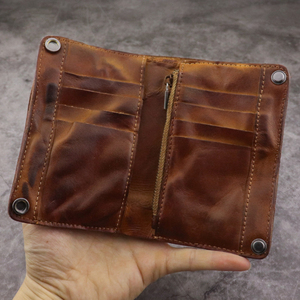 Vintage Genuine Leather <b>Wallet</b> Handmade With Rivet Fold Closure Unisex Short Daily Use - Product Image 3