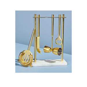 Juego de 4 herramientas de barra de cobre con pulido hecho a mano para el hogar Hotel & Bar Accesorios Base de madera y juego de herramientas de barra de metal - Product Image 4