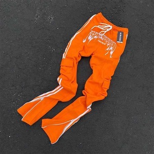 Pantalon Cargo imprimé de logo avec poche zippée pantalon épais 100% coton pantalon de survêtement en éponge française pantalon de survêtement évasé empilé pour hommes - Product Image 3