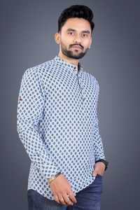 Kurta court pour homme élégant à col chinois, 100% coton imprimé, manches longues, pour les occasions spéciales, en provenance d'Inde - Product Image 5