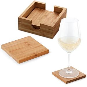 Ensemble de dessous-de-verre en bambou naturel carrés avec support, tapis pour boissons, écologiques, protection de table de cuisine, verres à vin, café, restaurant - Product Image 1