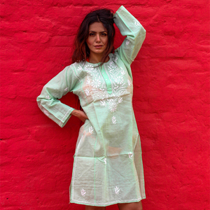 Vestido informal bordado Lucknowi tradicional indio de talla grande de manga corta Kurti Top túnica adultos compras en línea naturales - Product Image 4