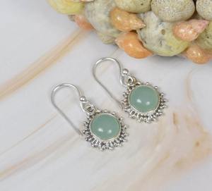 Boucles d'oreilles pour filles Aqua Calcedony Classic 925 Sterling Silver Natural Gemstone Handmade Fine Silver Jewelry 925 Stamp Jewelry - Product Image 3