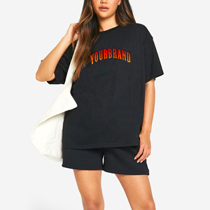 OEM/ODM 100% Cotton 2 pcs oversized t-shirt & short set for women's custom 3D screen printed logo streetwear ladies twin set - Product Image 1