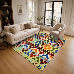 Tapis RUGS DEPOT LXDP-0548 en gros, rouge bordeaux, vintage, patchwork, imprimé numériquement, lavable en machine, chenille, antidérapant - Product Image 2