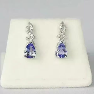 ต่างหูห้อยเพชรโมอิสสีเงิน925แบบห้อยสไตล์วินเทจจาก2.20Ct แพร์ - Product Image 1