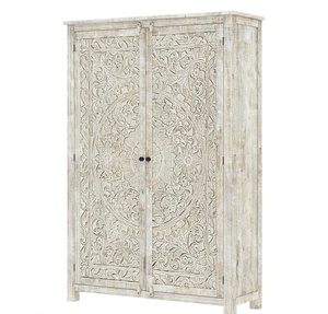 Armario Independiente de Madera de Teca Maciza Tallada a Mano, Armario Moderno con Estantes y Cajones para Almacenamiento en Dormitorio o Apartamento, Madera de Java - Product Image 1