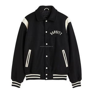 Veste de baseball en cuir à fermeture éclair avec logo patchwork personnalisé streetwear, veste ample de printemps pour hommes - Product Image 1