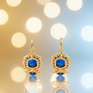 ต่างหูห้อยทรงหยดน้ำพลอยสีน้ำเงิน 4.5 นิ้ว 10 กรัม รูปทรงแปดเหลี่ยมและทรงหยดน้ำ ประดับด้วยเพชร CZ เงินแท้ 925 ชุบทอง 18K ของขวัญสำหรับเธอ - Product Image 4