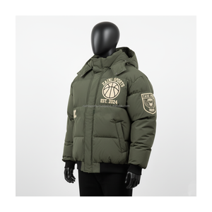 Chaqueta acolchada de poliéster de alta calidad, tela lisa verde oliva, ropa de abrigo gruesa cálida, chaqueta acolchada de retazos con logotipo personalizado para hombre - Product Image 2