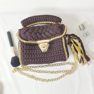 Crochet New Trendy Ins Hot-selling Handbag Purely Handmade Metal Thread Woven Chain Strap Cover Closure <b>Square</b> Polyester Lining - Product Image 5