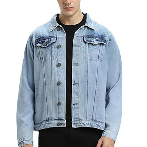 Nouveau hiver mode solide bleu hommes Style décontracté Denim veste grande taille 100% coton col montant personnalité tactile toile - Product Image 6