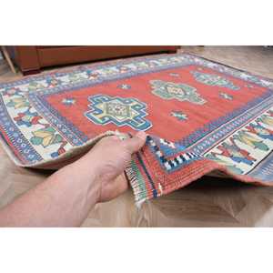 Turkish Vintage Rug, Large 6.1x7.9 ft (185x240 cm) Rug, <b>Red</b> Animal Print <b>Wool</b> Rug - Product Image 4