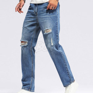 กางเกงยีนส์ขาดๆสำหรับผู้ชายกางเกงยีนส์ระบายอากาศลายพื้น - Product Image 4