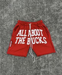 Personalizado de los hombres de verano Jogger Sweat Shorts Baggy desgastado Puff estampado bordado de diamantes de imitación ácido lavado francés liso teñido de dibujos animados - Product Image 1