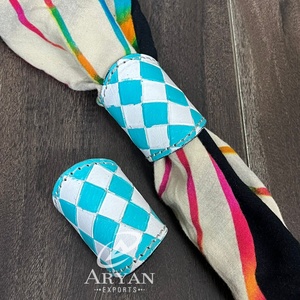 Handcrafted Tooled Genuine Leather Scarf Slide <b>Bandana</b> Ring Western Checker Pattern Cuff Secure Holder for Scarves & Bandanas - Product Image 1