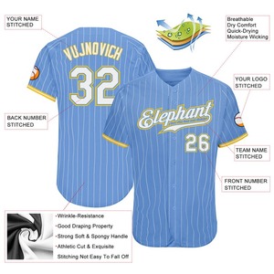 Maillot de baseball authentique personnalisé bleu clair blanc à fines rayures blanc-or - Product Image 3