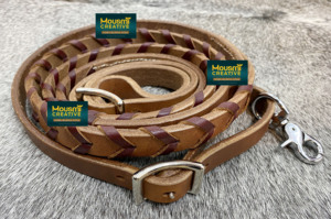Rein de cuero de vaca argentino trenzado con cordones, estilo occidental romano, latigo de acero inoxidable cromado para carreras y equitación - Product Image 3