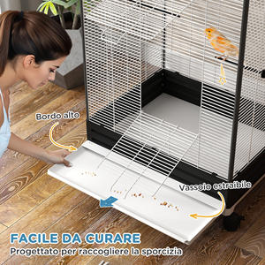 PawHut <b>Bird</b> <b>Cage</b> with Wheels and Removable Tray, 155cm High Aviary with Perches and Feeders, Black - Product Image 5