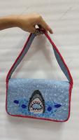 Sac fourre-tout décontracté perlé, motif requin indien entièrement fait main, accessoire de soirée de luxe, sac de créateur moderne