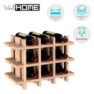 Portabottiglie Modulare in Legno per 9 Bottiglie Well Home 13.4x22x32.5cm Arredamento Casa - Product Image 2