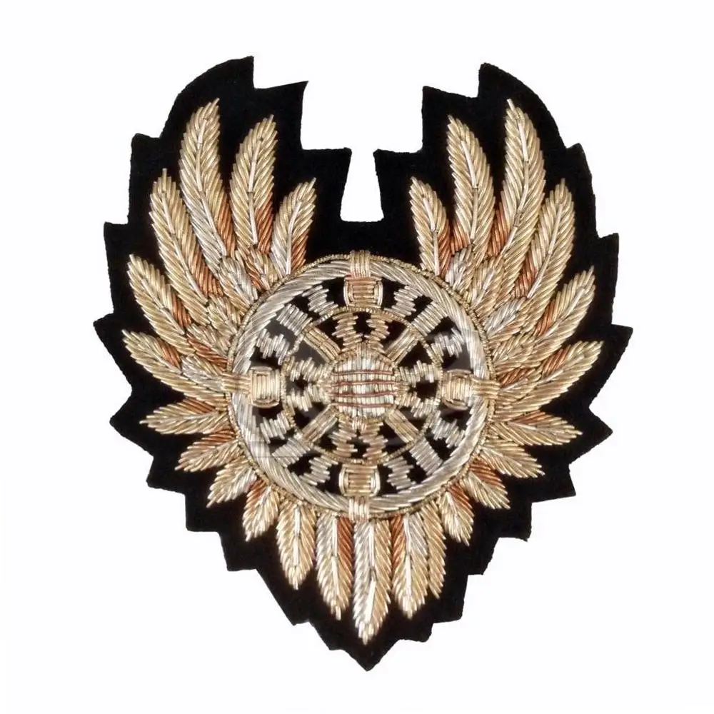 Material de melhor qualidade emblema de fio de ouro em tecido de couro fabricante do Paquistão emblema de fio de ouro