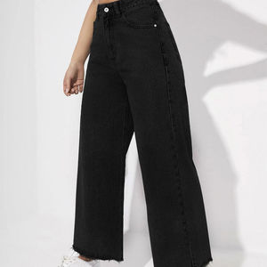 Pantalones vaqueros de diseñador personalizados al por mayor, pantalones vaqueros de pierna ancha y cintura alta para mujer, pantalones vaqueros de mujer de alta calidad, precio razonable - Product Image 5