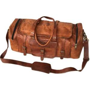 Sac de sport en cuir véritable fait à la main fermeture à glissière vintage monogramme personnalisé Weekender cadeaux personnalisés pour lui - Product Image 1