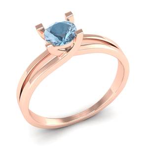 Anillo de Piedra Preciosa de Aguamarina de Corte Redondo de 0.5 Quilates con Nuevo Diseño REYES en Oro Rosa Sólido de 14K, Joyería Fina de Piedra Natal para Mujer - Product Image 2