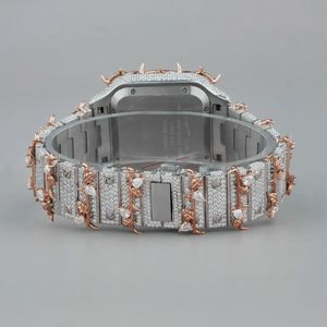 Fantaisie Hip Hop Designer Cadran Carré Full Iced Out Haute Qualité Moissanite Deux Tons Montre Avec Cadran Analogique Et Calendrier Complet - Product Image 2