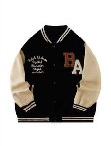 Veste universitaire vintage 100% coton pour hommes, épaule tombante, col montant, lettre surdimensionnée, broderie en chenille, placement sur le devant - Product Image 6