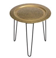 Table basse marocaine décorative, faite à la main, design gravé, plateau arrondi doré, meubles en métal, table marocaine