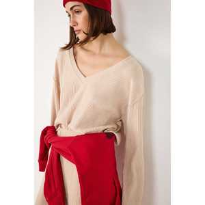 Top corto acanalado con cuello en V - Product Image 1