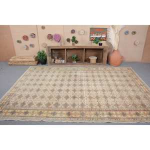 พรมตุรกีวินเทจคลาสสิกสีเบจ7.1 x 10.3ft งานเย็บปะทำด้วยมือพร้อมยางรองสี่เหลี่ยมผืนผ้าโมเดลสำหรับข้างเตียง - Product Image 4