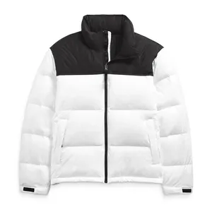 Men's White <b>Black</b> Color Block <b>Puffer</b> Jacket Stand Collar Zipper Closure Windproof Polyester Winter Casual Style Thick Filled - Product Image 5