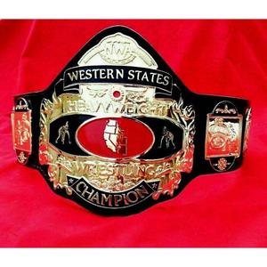 Ceinture de champion de lutte poids lourd NWA Western States, équipement sportif en métal, design profond, luxe, plaqué or, cuir véritable - Product Image 2