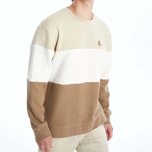 2026 Autumn Men's Color Block Crew Neck <b>Oversized</b> Pullover <b>Sweatshirt</b>-100% Cotton Knitted Breathable Casual <b>Vintage</b> Style - Product Image 2