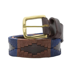 Ceinture de polo brodée décontractée personnalisée avec boucle en alliage en cuir véritable écologique fabriqué au Pakistan - Product Image 5