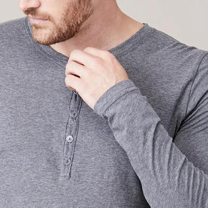 T-shirt Henley décontracté à manches longues en gros, personnalisable avec logo, grande taille, respirant, coupe ajustée, en coton et fibre de bambou - Product Image 3