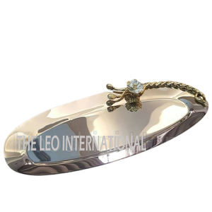 Conception de forme de feuille de plateau en métal en aluminium poli brillant de Texture martelée pour le plateau de fantaisie de service de restaurant d'hôtel à la maison - Product Image 6