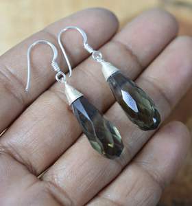 Boucles d'oreilles pendantes en quartz fumé, argent sterling 925, pierre précieuse facettée, bijoux en pierre naturelle faits à la main, cadeau - Product Image 3