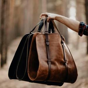 Handmade Genuine Leather Wood <b>Log</b> <b>Holder</b> Modern Durable Environmental Firewood Storage Gift LLC-0003 - Product Image 2