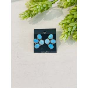 Pendientes Colgantes Hechos a Mano del Suroeste con Ópalo Azul y Plata de Ley, con Diseño de Racimo y Poste - Product Image 1