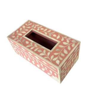 Caja de pañuelos de madera moderna hecha a mano respetuosa con el medio ambiente al por mayor hermoso diseño floral con incrustaciones de hueso para la decoración del hogar de lujo - Product Image 5