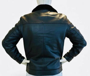 Veste en cuir véritable à capuche pour homme, en fourrure de mouton, épaisse, imperméable, col rond, noire, pour moto, prix d'usine - Product Image 3