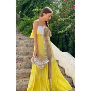 Nouvelle Collection femmes Sexy fait à la main Tie Dye 100% rayonne longue Maxi robe hors épaule sans bretelles conception dames Maxi robe - Product Image 1